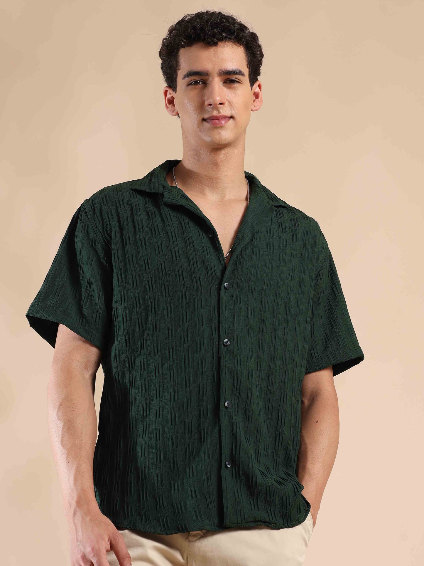 Half sleeve solid popcorn shirt for men