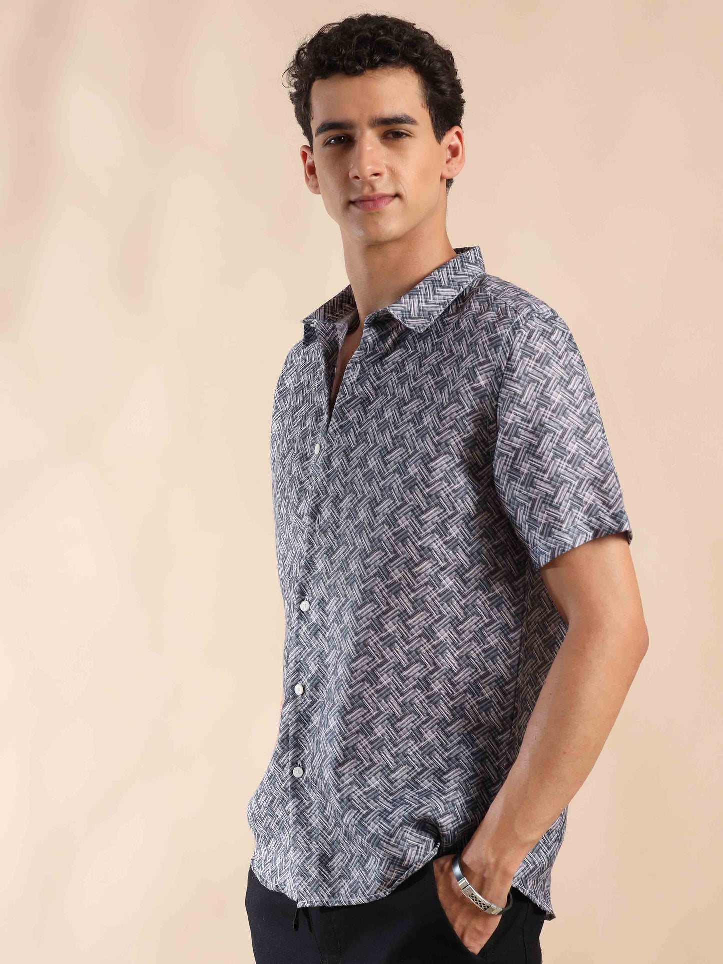 Half sleeve printed polyester cotton shirt for men