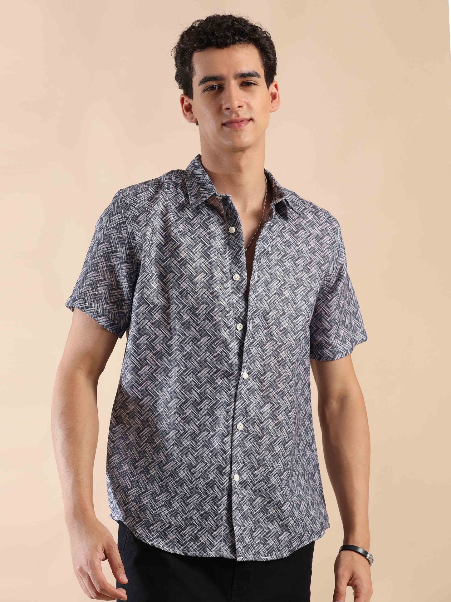 Half sleeve printed polyester cotton shirt for men