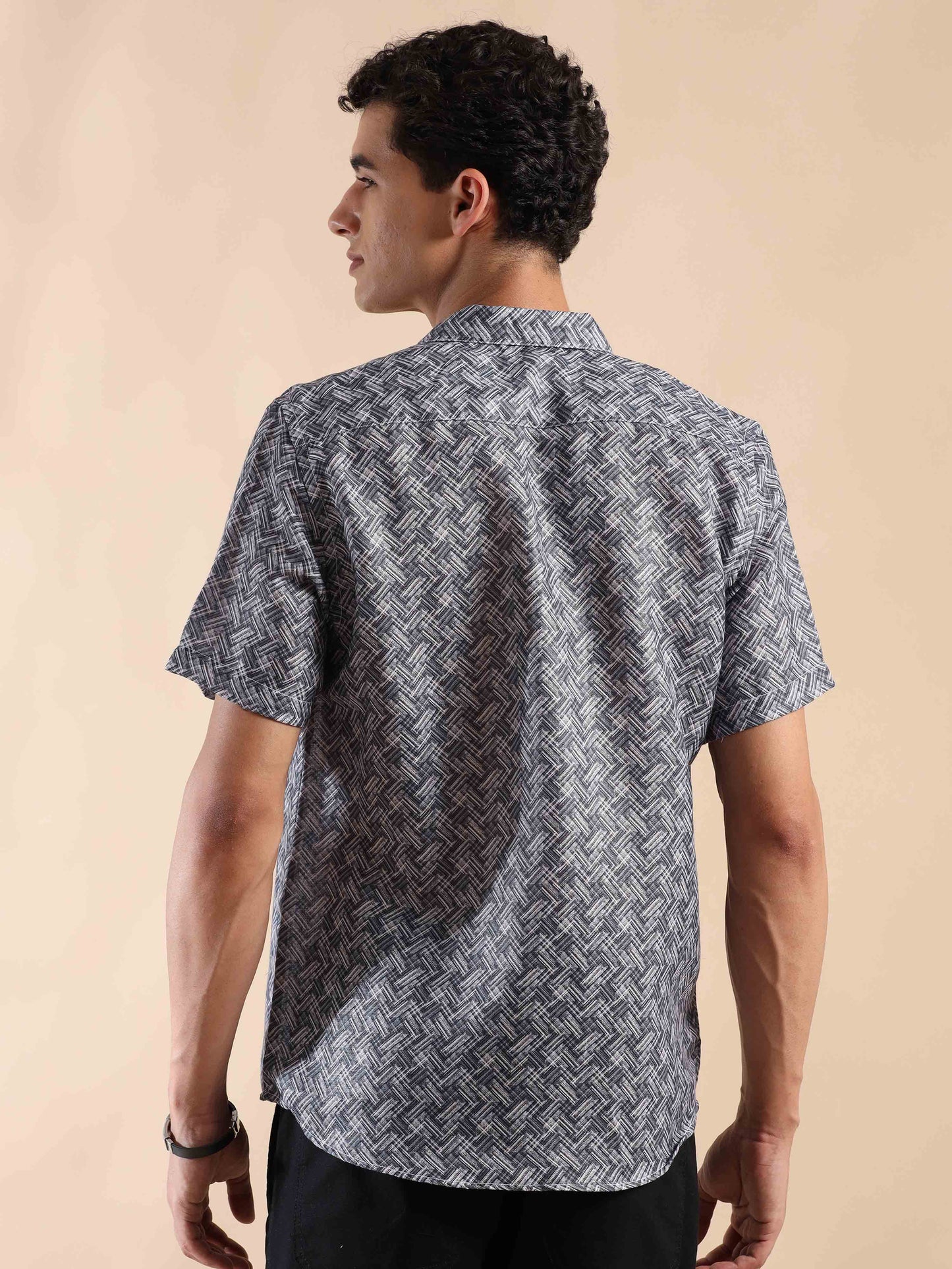 Half sleeve printed polyester cotton shirt for men