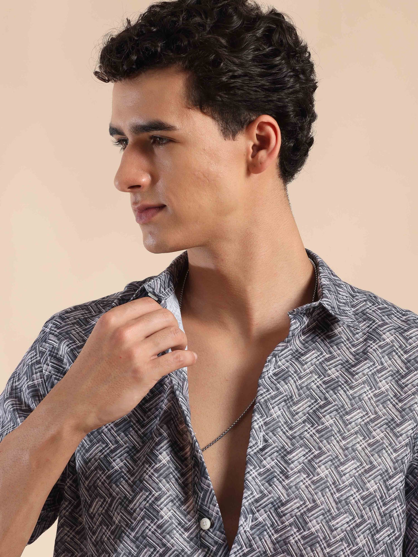 Half sleeve printed polyester cotton shirt for men