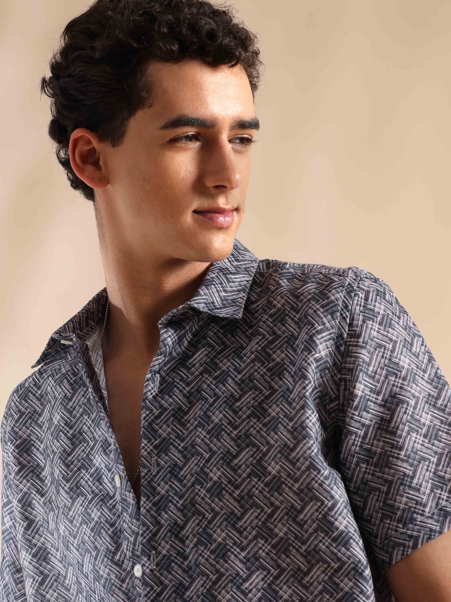 Half sleeve printed polyester cotton shirt for men