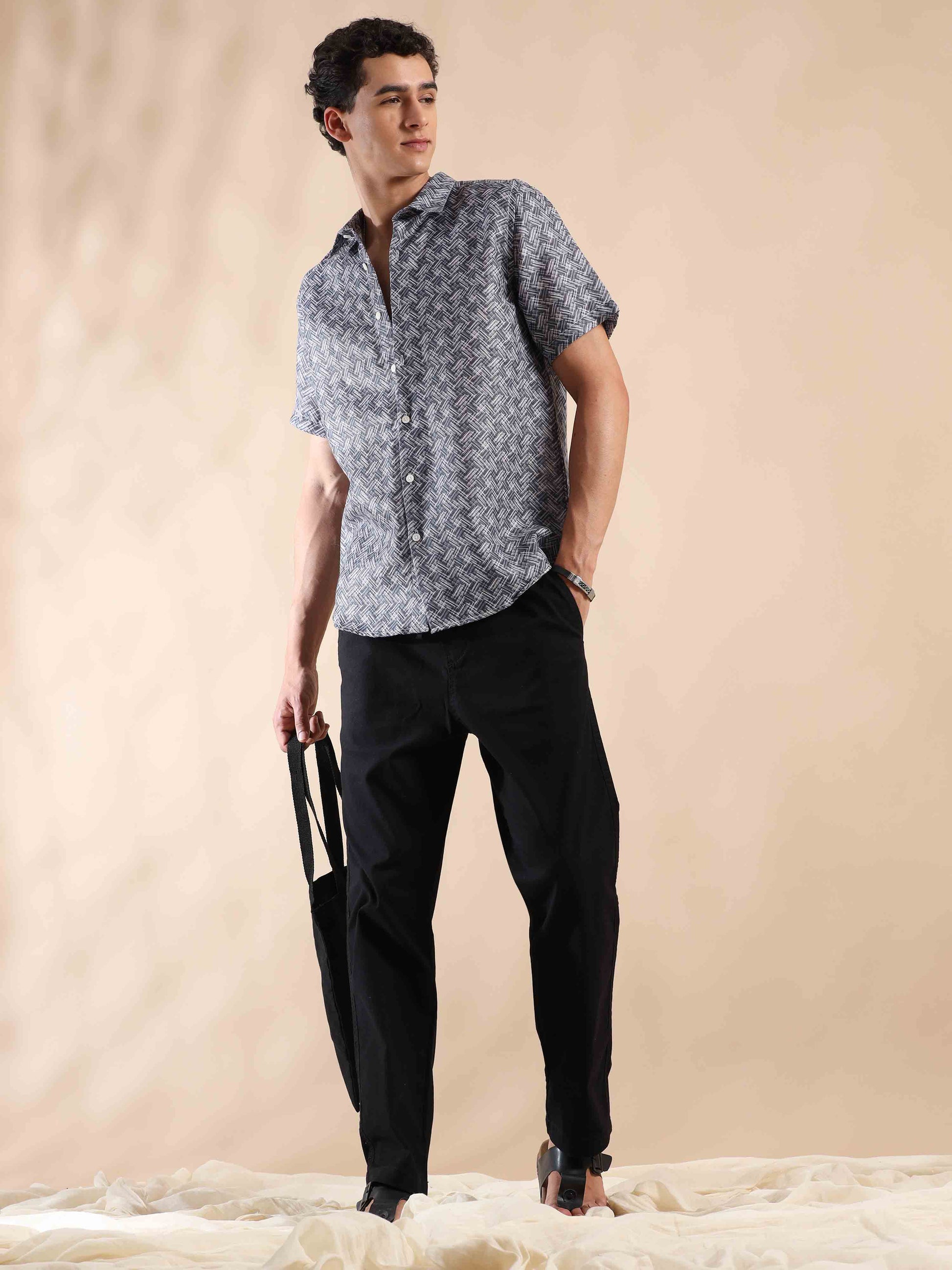 Half sleeve printed polyester cotton shirt for men