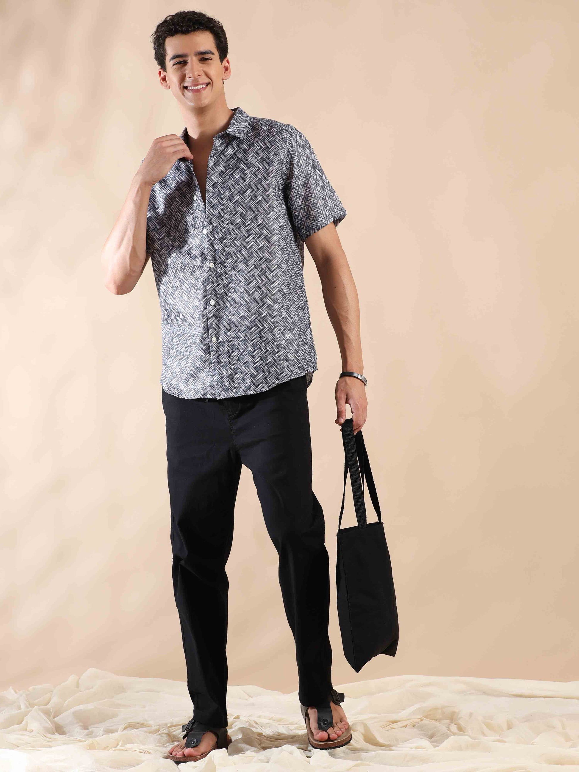 Half sleeve printed polyester cotton shirt for men