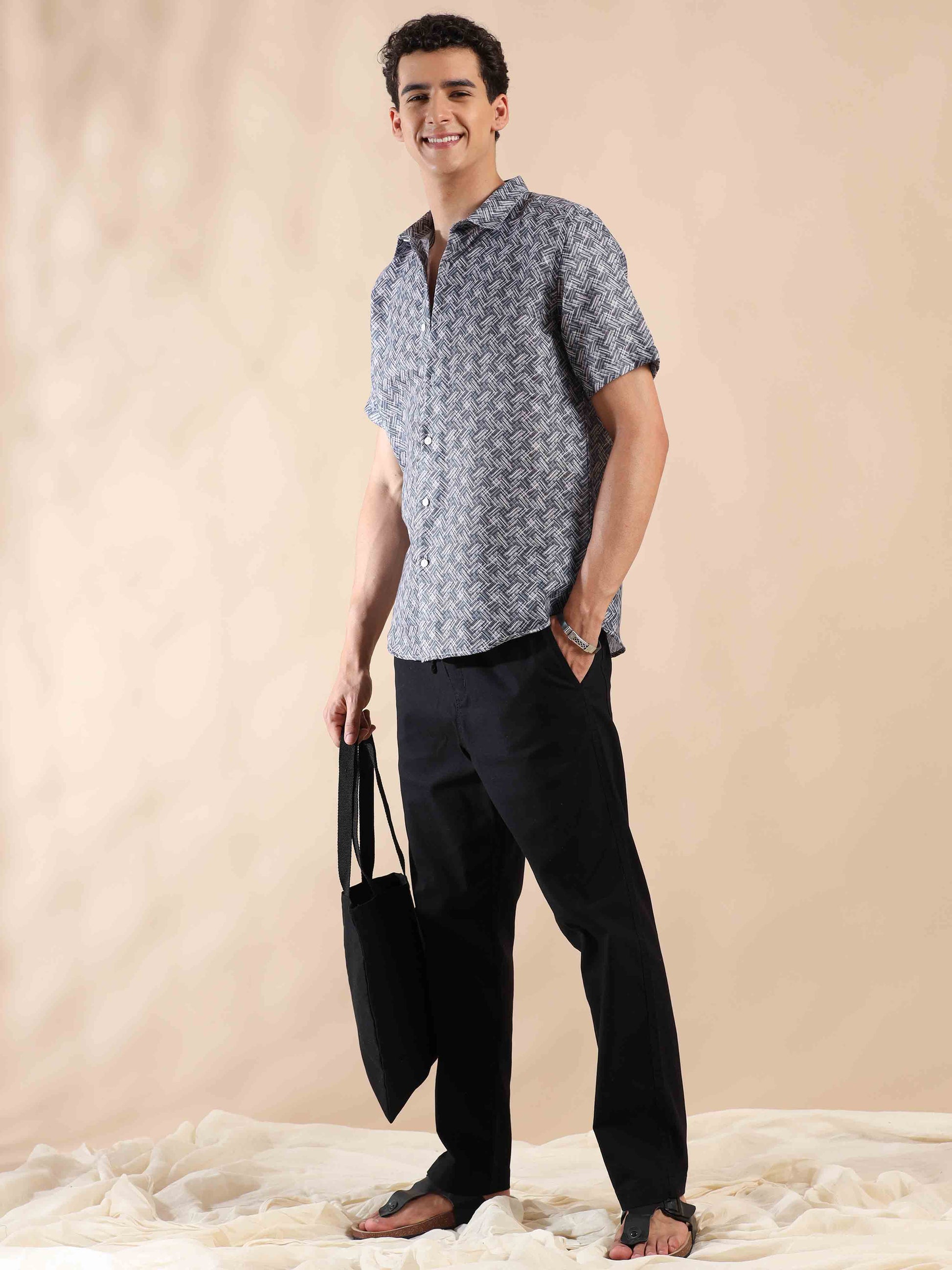 Half sleeve printed polyester cotton shirt for men