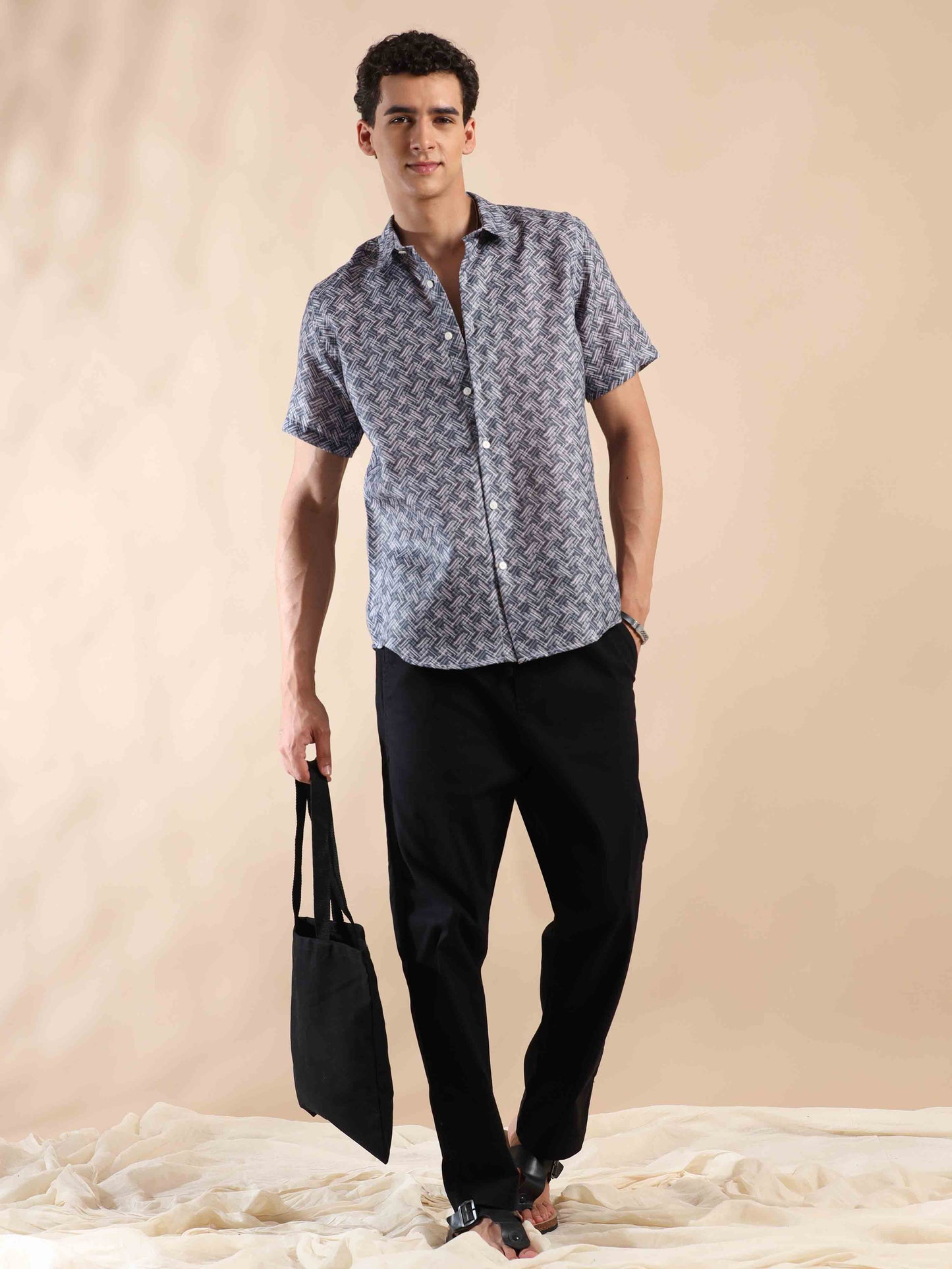 Half sleeve printed polyester cotton shirt for men