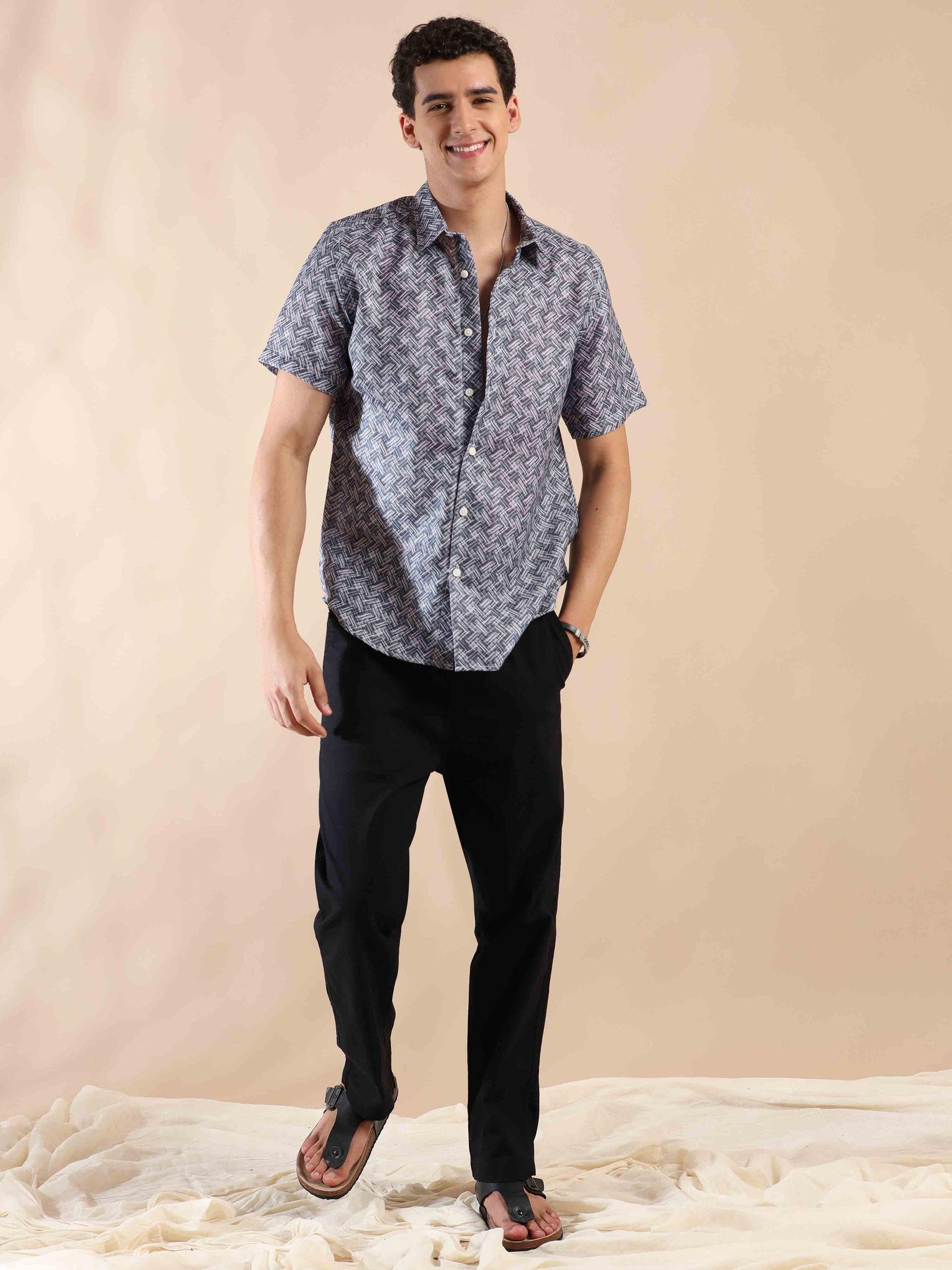 Half sleeve printed polyester cotton shirt for men