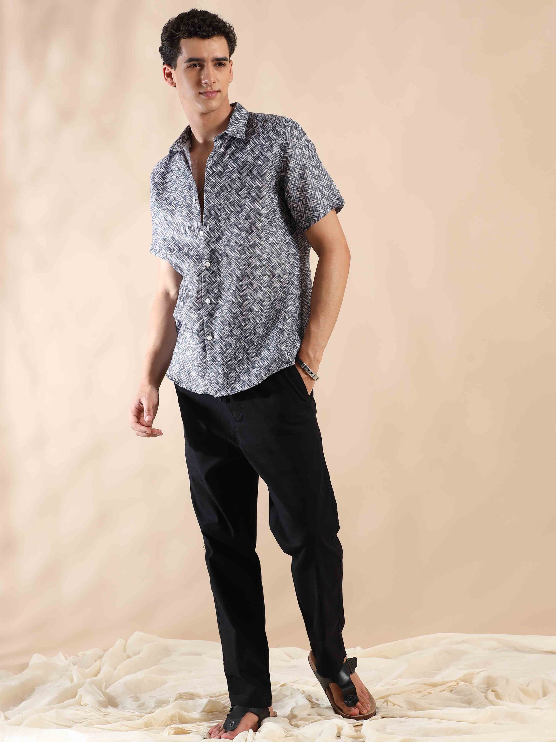 Half sleeve printed polyester cotton shirt for men