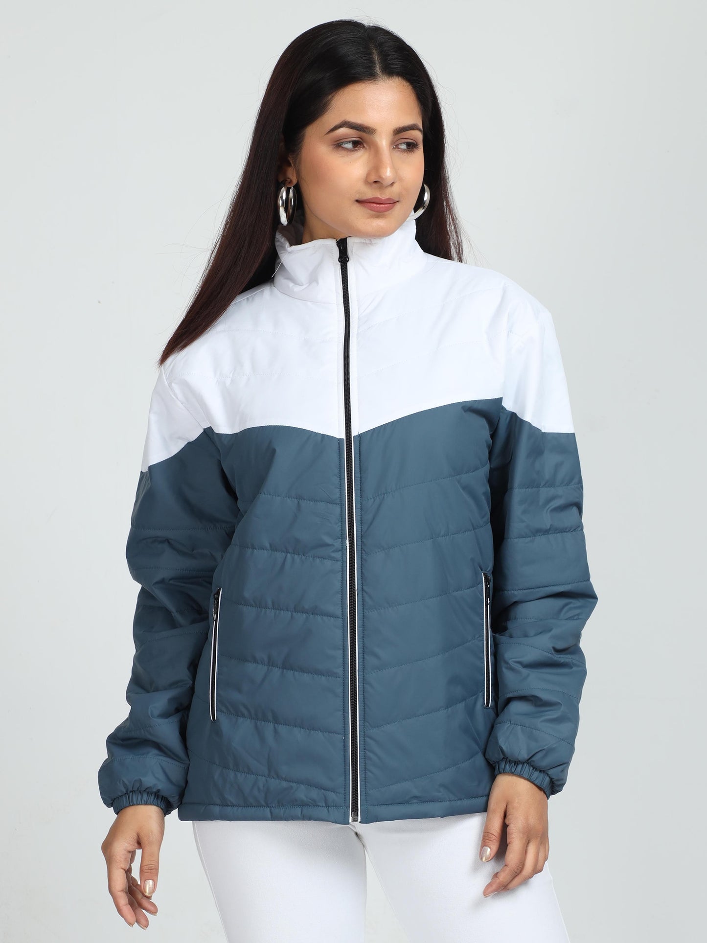 Women White-Air Force Blue Bomber Jacket