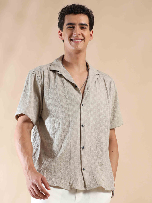 Half sleeve Beige Half sleeve polyester solid shirt for men