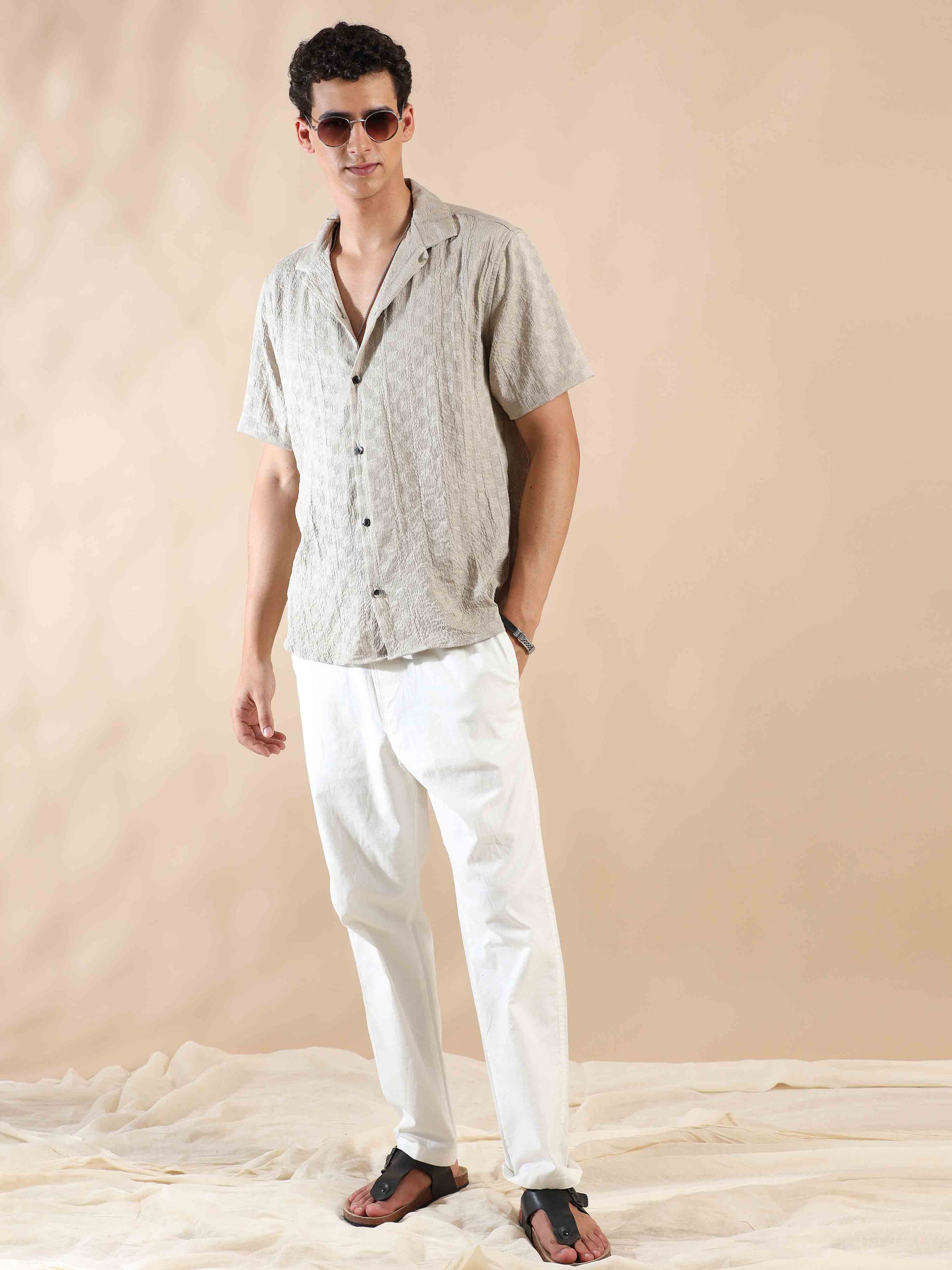 Half sleeve Beige Half sleeve polyester solid shirt for men