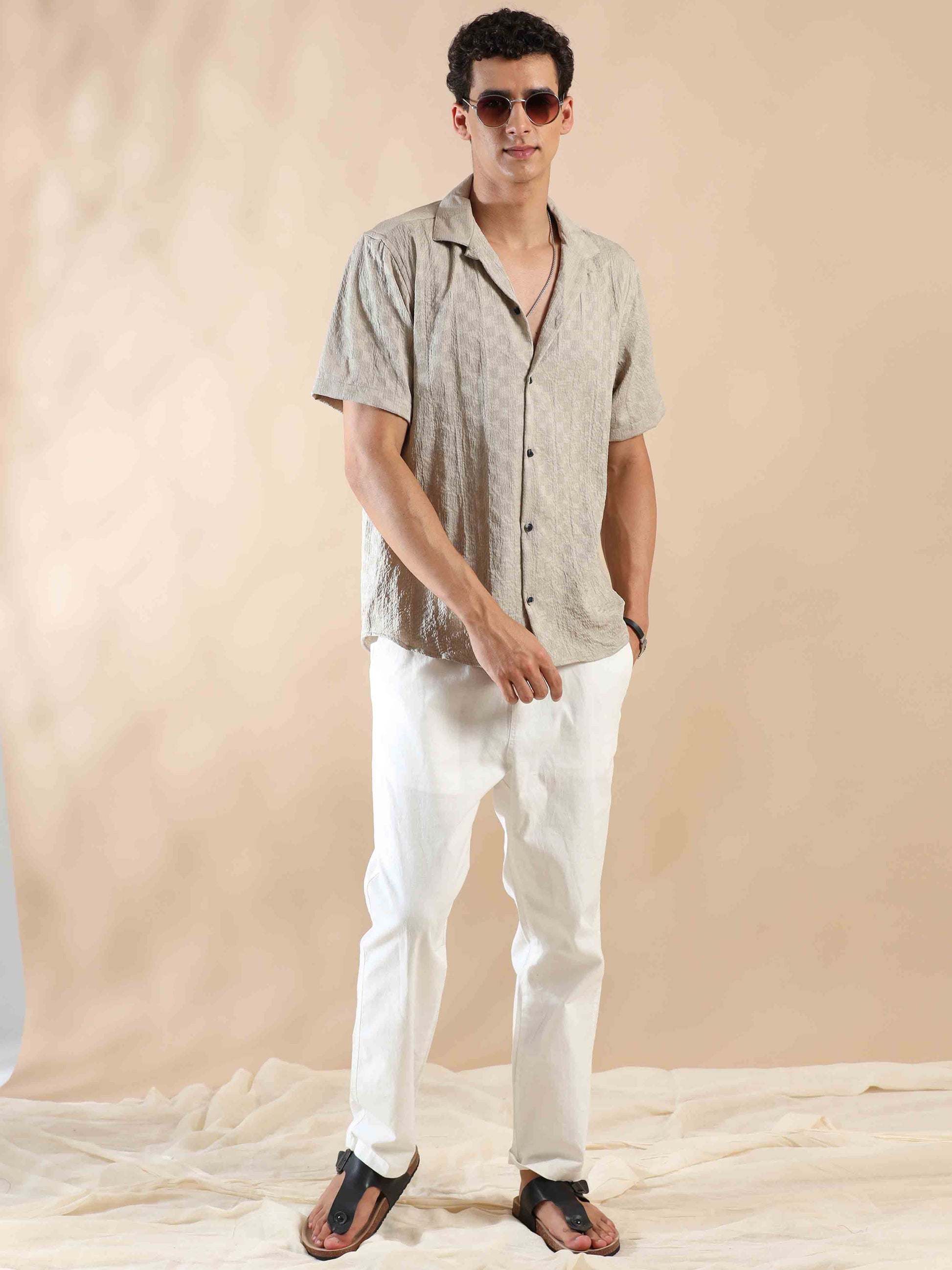 Half sleeve Beige Half sleeve polyester solid shirt for men