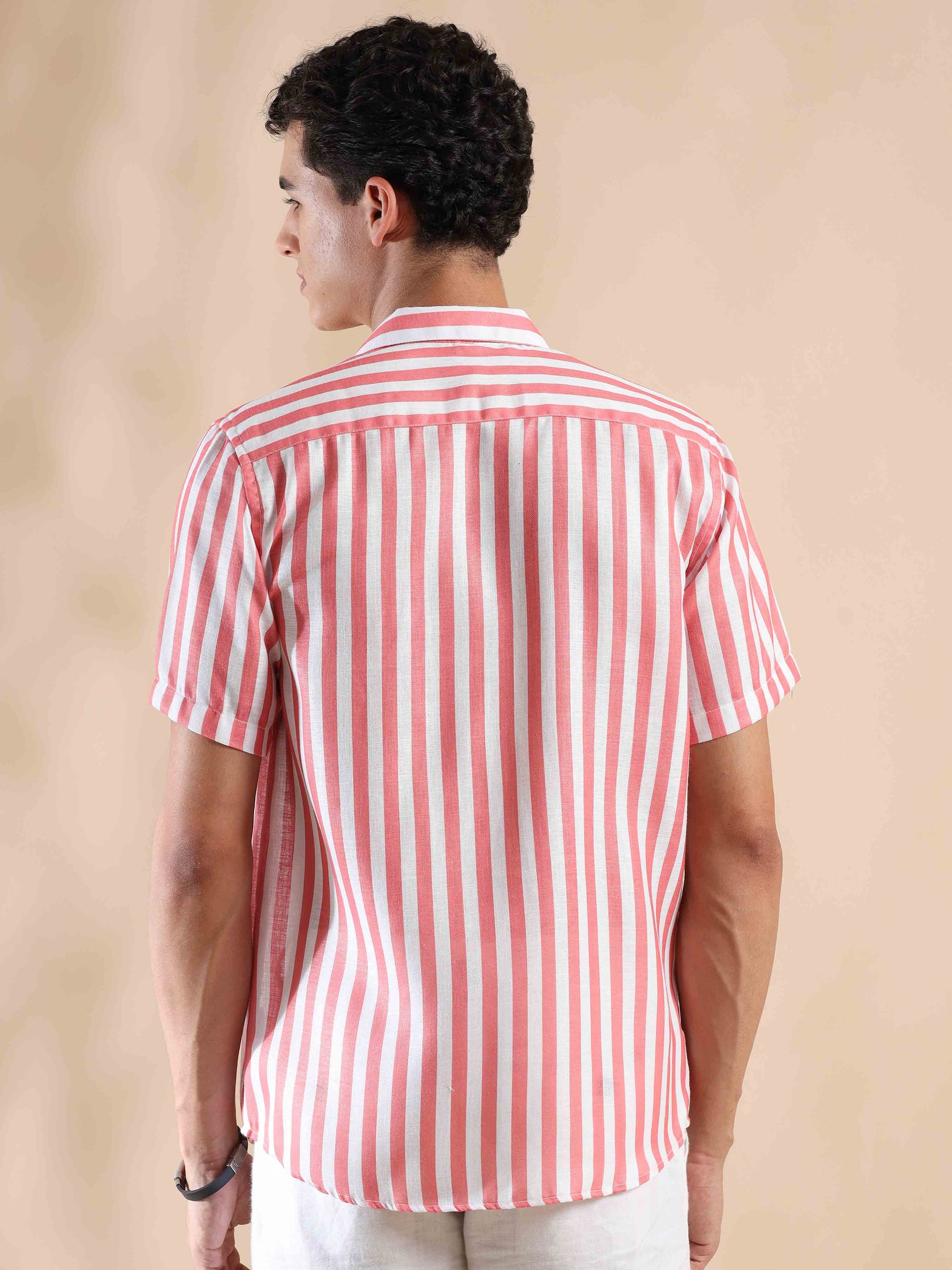 Half sleeve stripe polyester cotton shirt for men