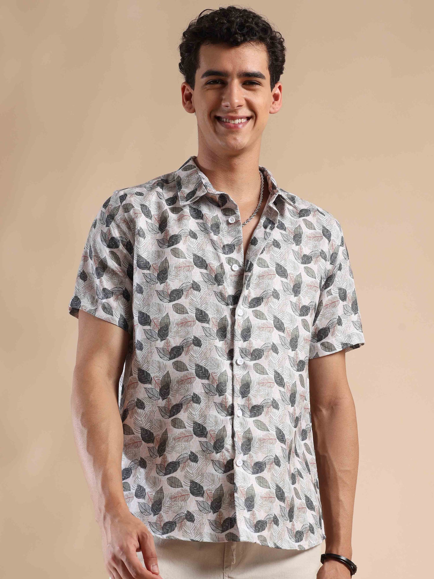 Half sleeve printed polyester cotton shirt for men