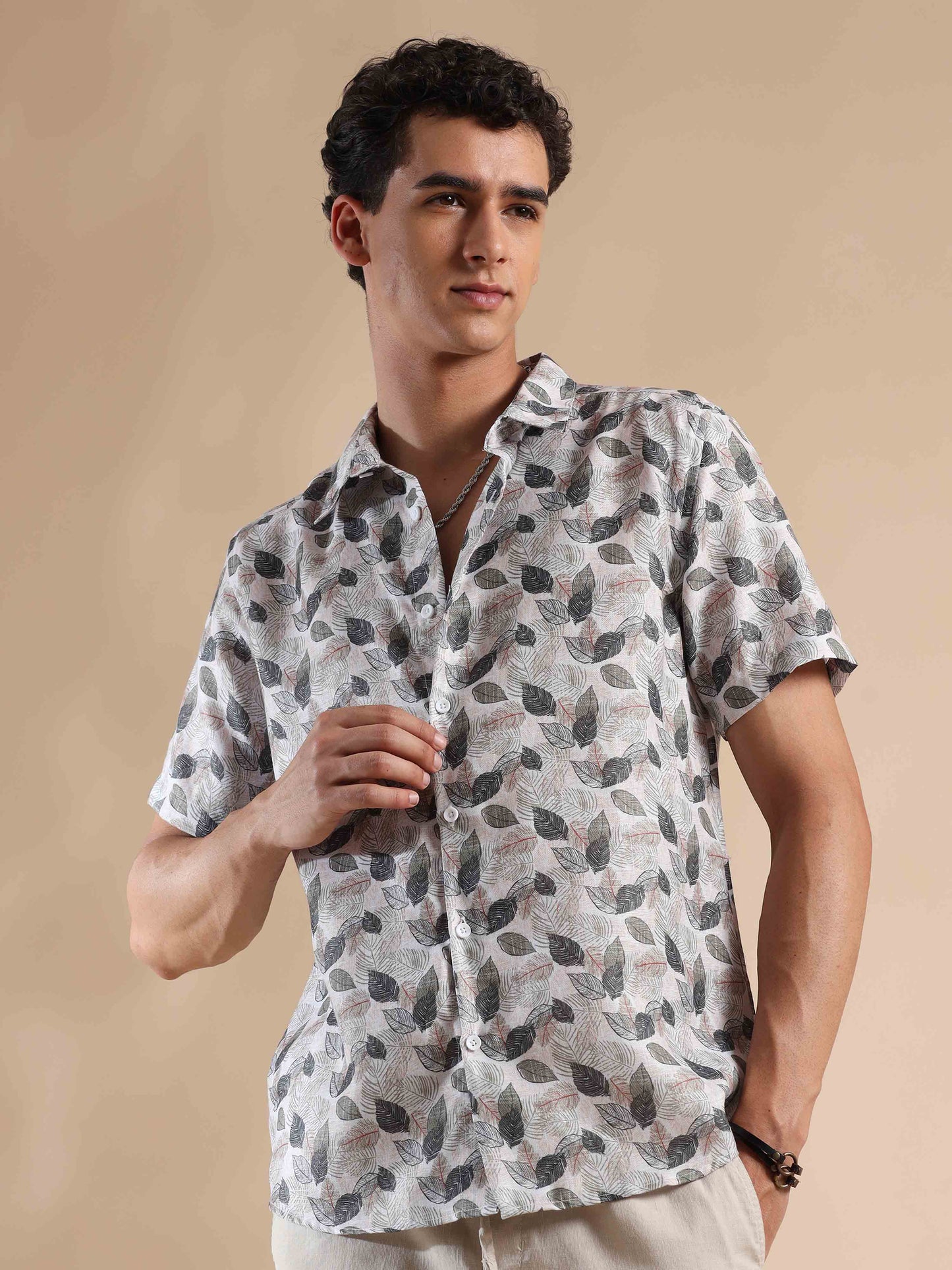 Half sleeve printed polyester cotton shirt for men