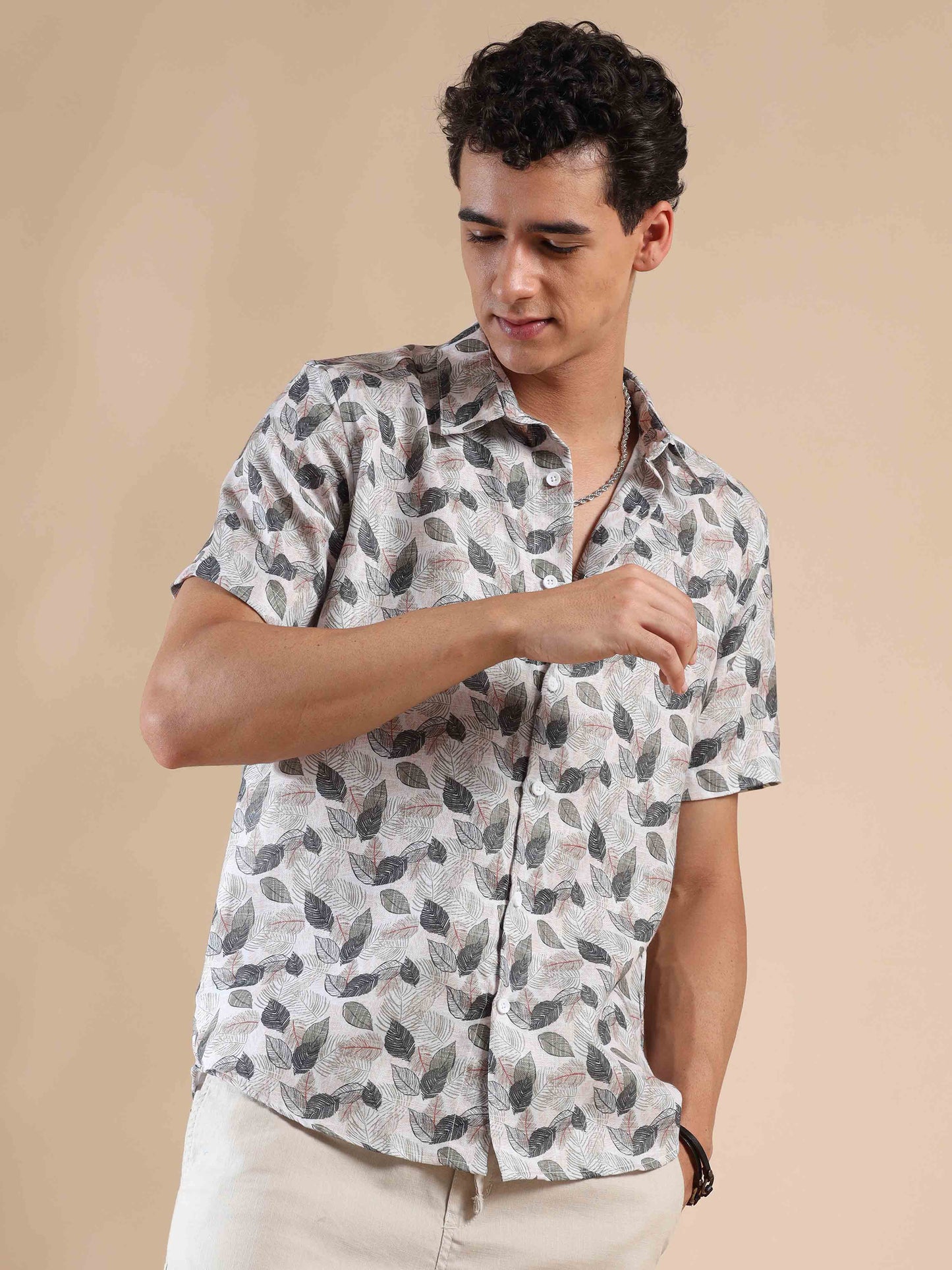 Half sleeve printed polyester cotton shirt for men