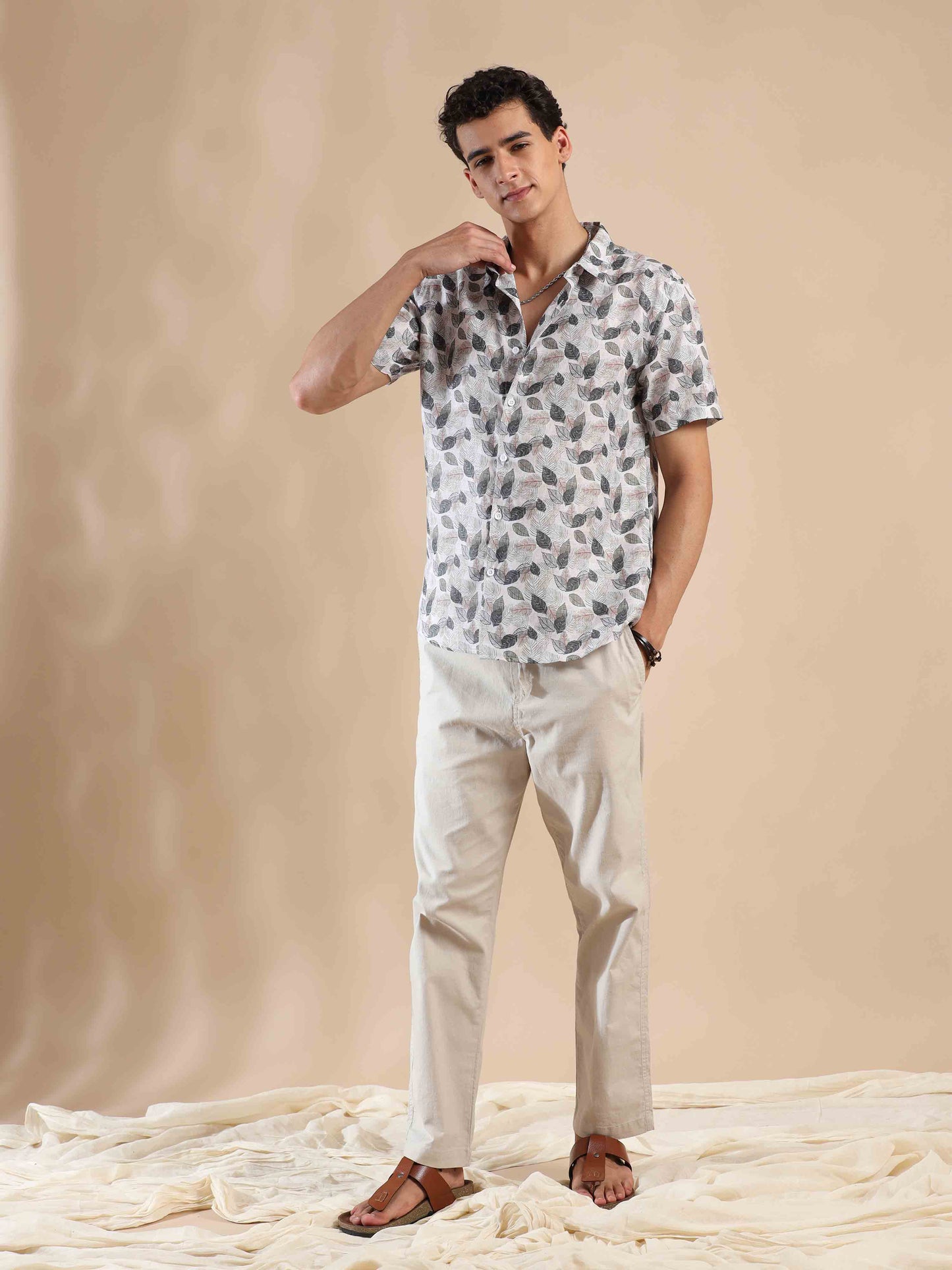 Half sleeve printed polyester cotton shirt for men