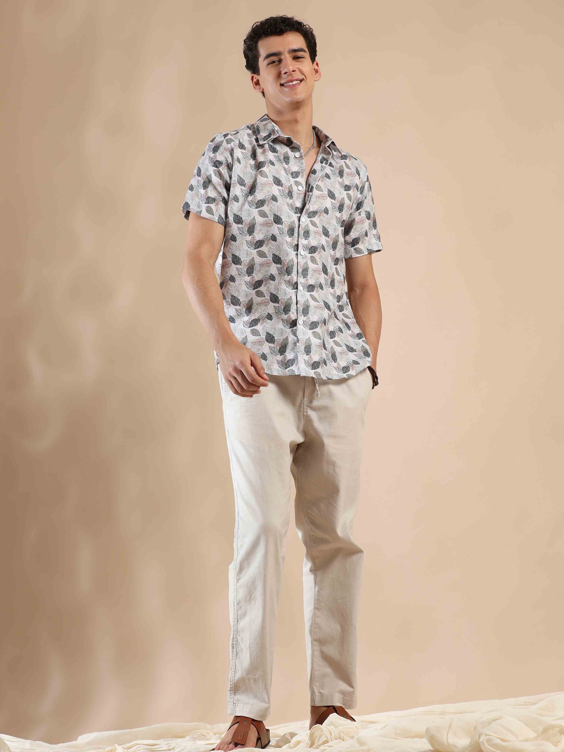 Half sleeve printed polyester cotton shirt for men