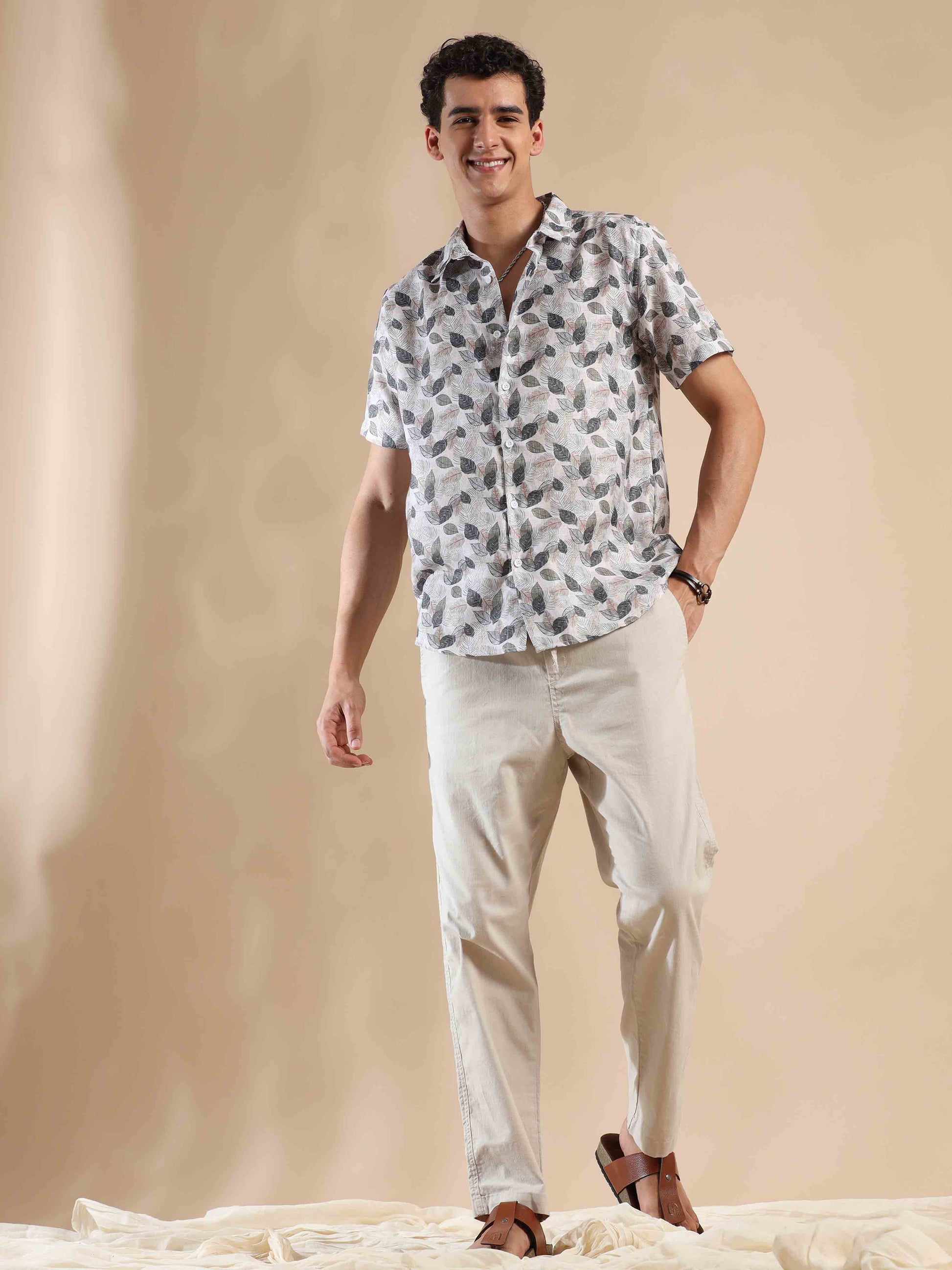 Half sleeve printed polyester cotton shirt for men