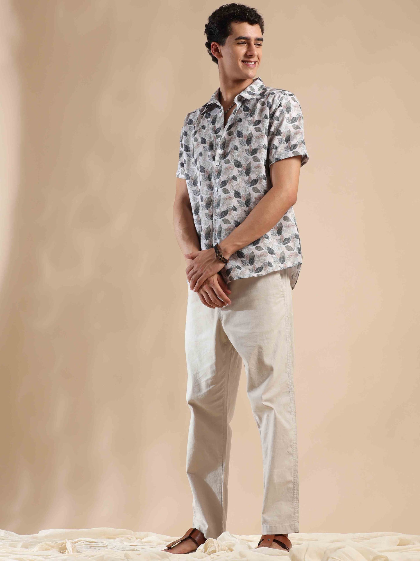 Half sleeve printed polyester cotton shirt for men