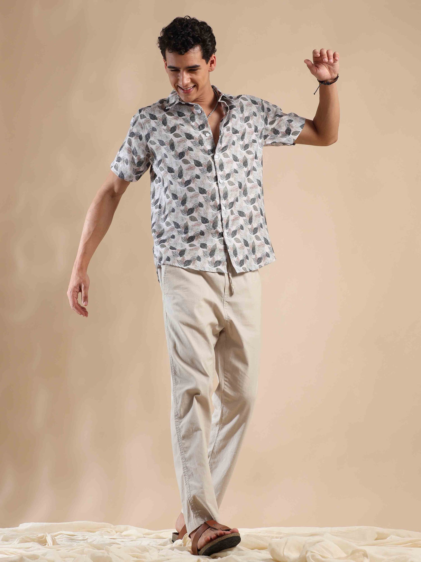 Half sleeve printed polyester cotton shirt for men