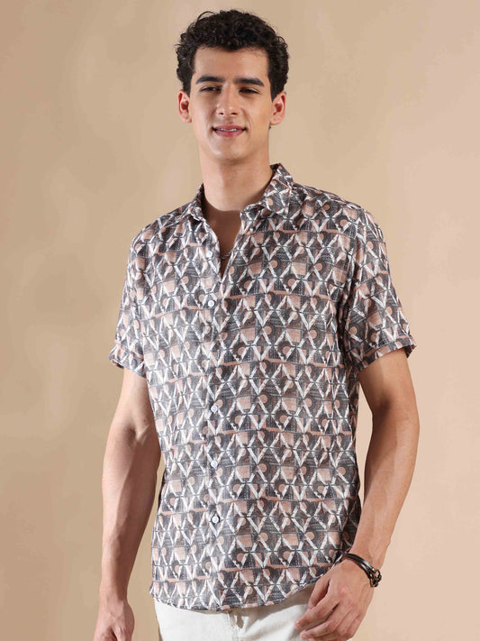Half sleeve printed polyester cotton shirt for men