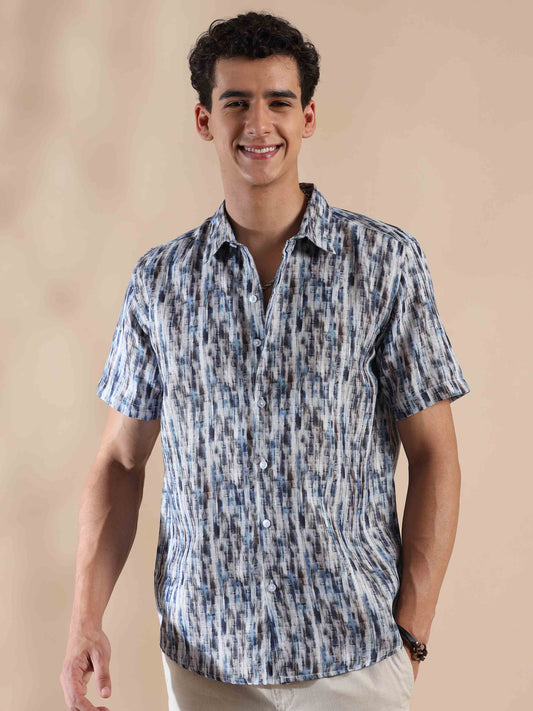 Half sleeve printed polyester cotton shirt for men