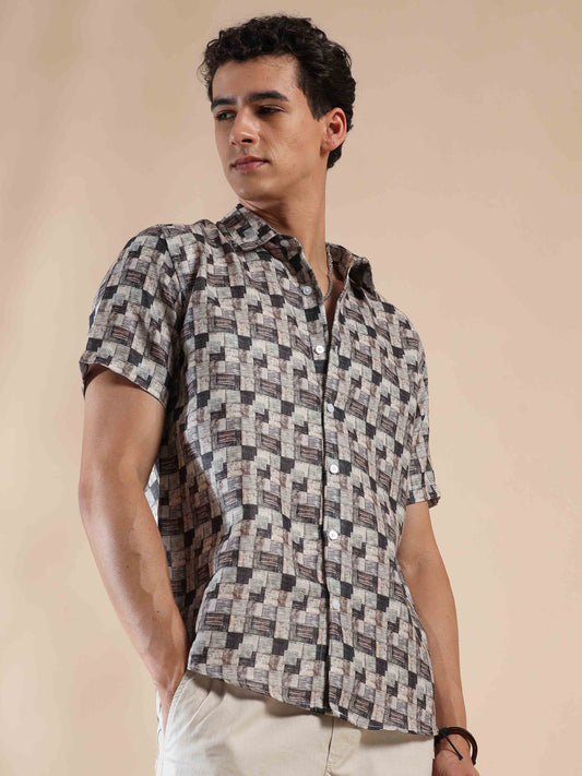 Half Sleeves printed Polyester Cotton Shirt for Men