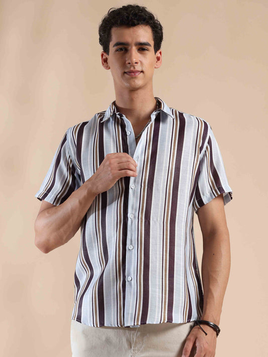 Half Sleeves Stripes Polyester Cotton shirt for Men