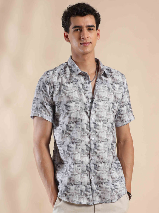 Half Sleeves printed Polyester Cotton shirt for Men 