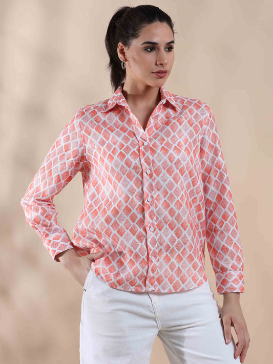 Peachy Coral Cotton Shirt for women