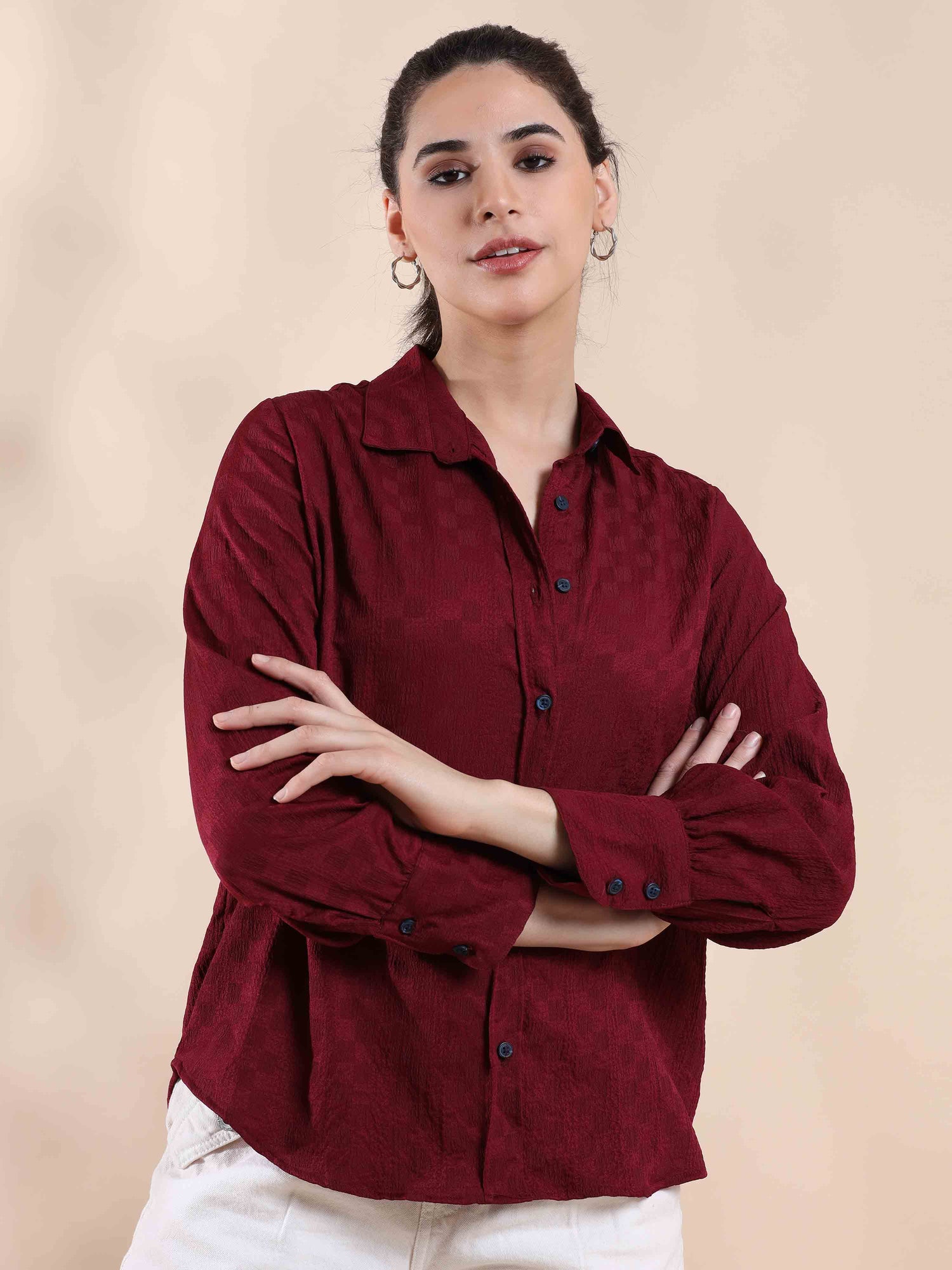 Plum Popcorn solid Shirt for Women