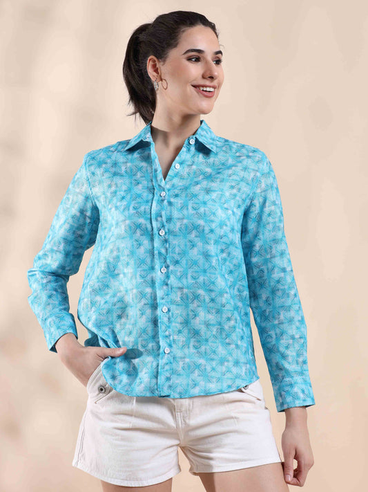 Macaw Blue Green Cotton Shirt foir Women