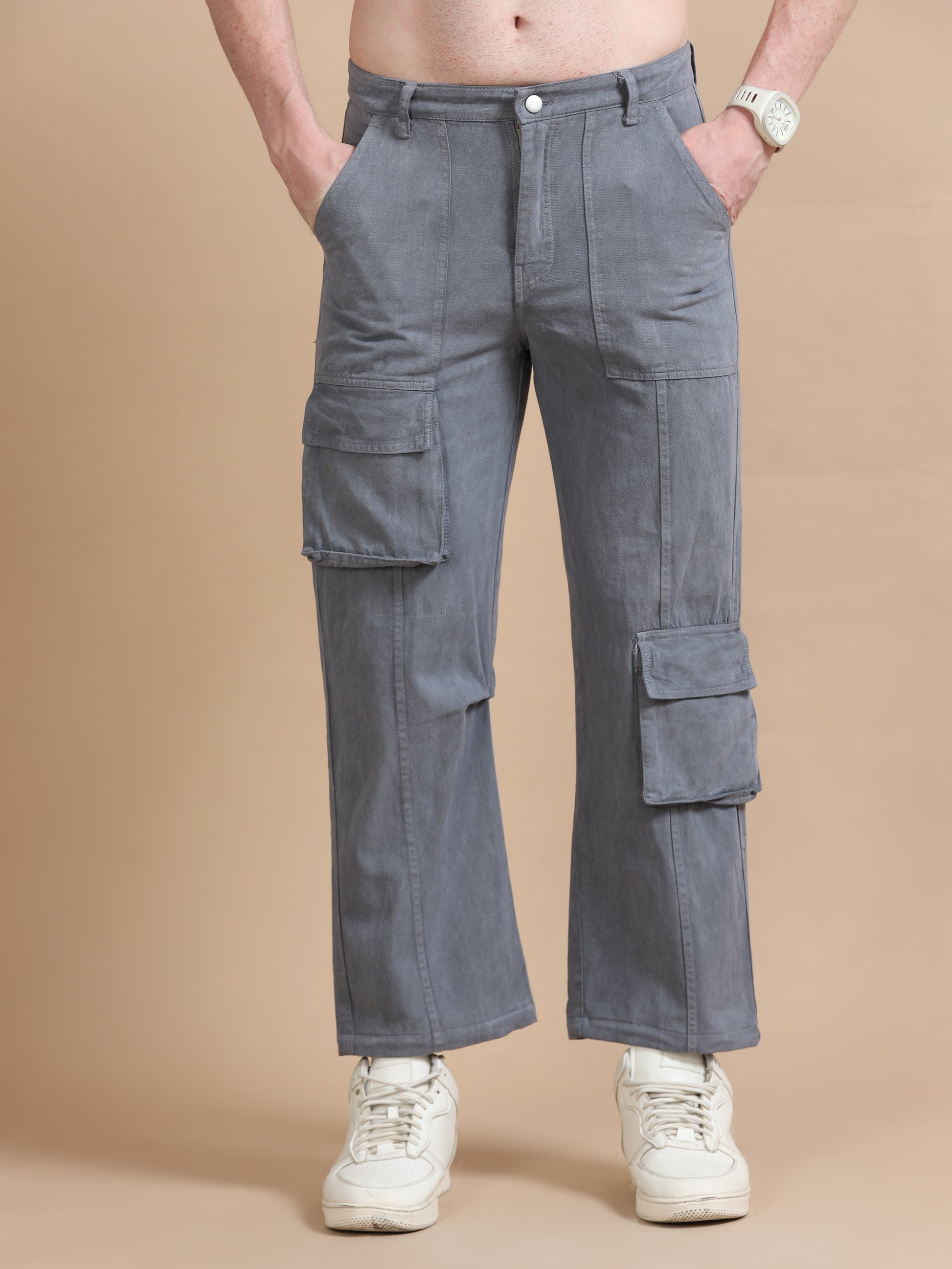 Grey Utility Denim Cargo Trouser Mens 