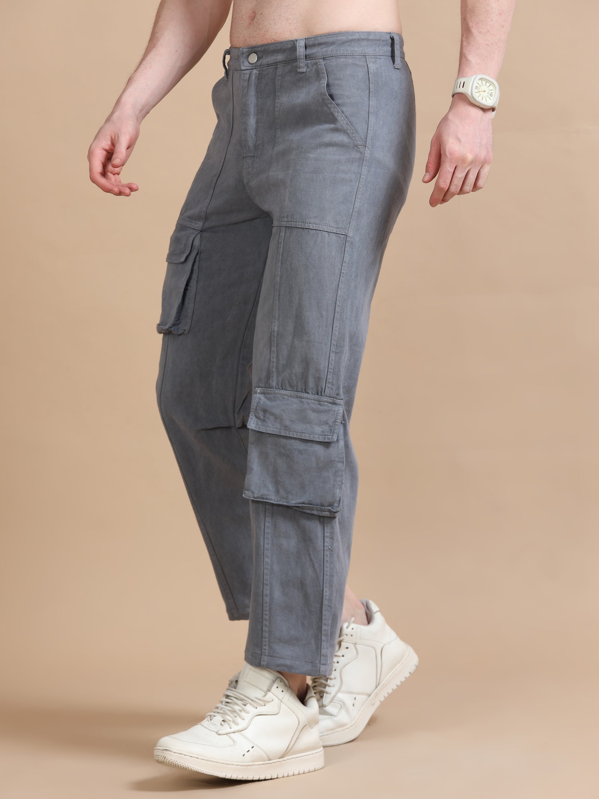 Grey Utility Denim Cargo Trouser Mens 