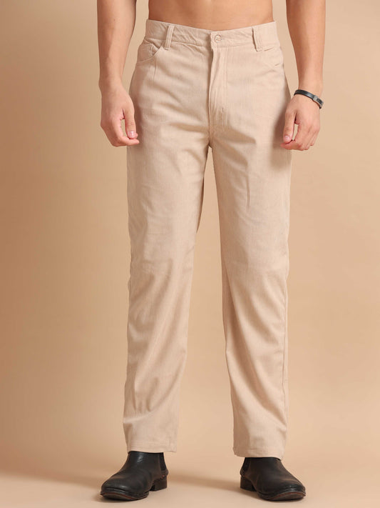 Cream Corduroy Trousers for Men