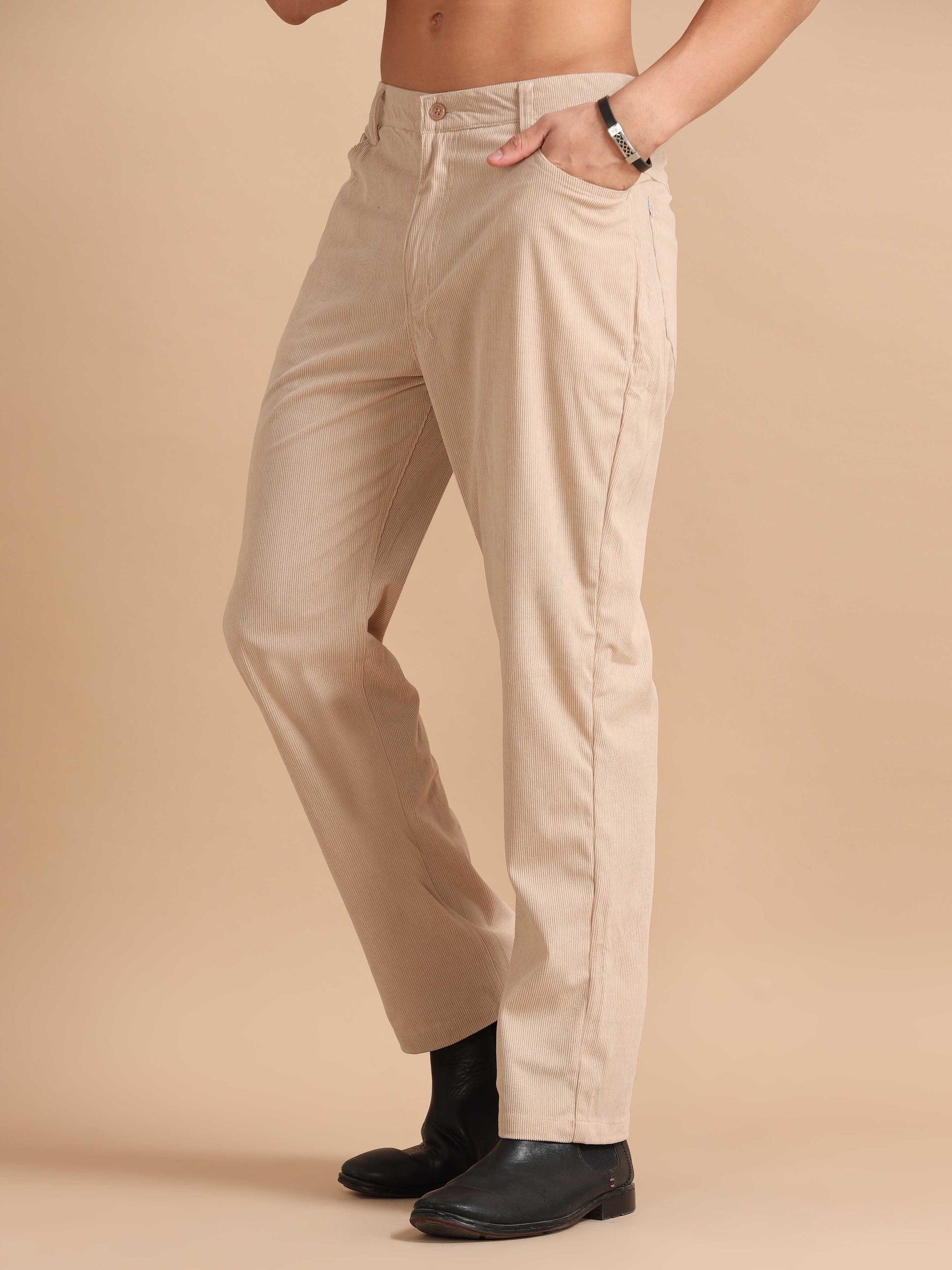 Cream Corduroy Trousers for Men