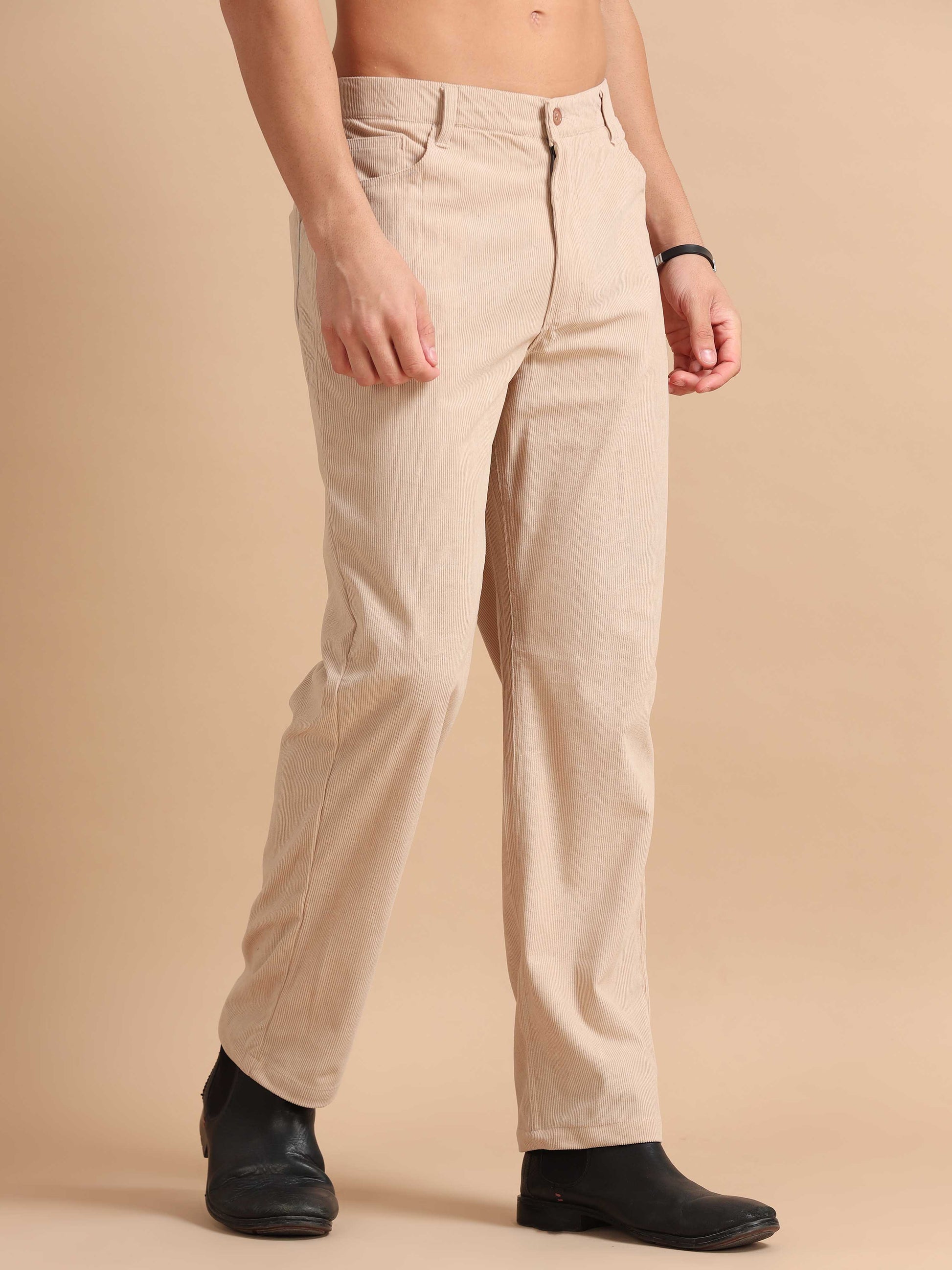 Cream Corduroy Trousers for Men