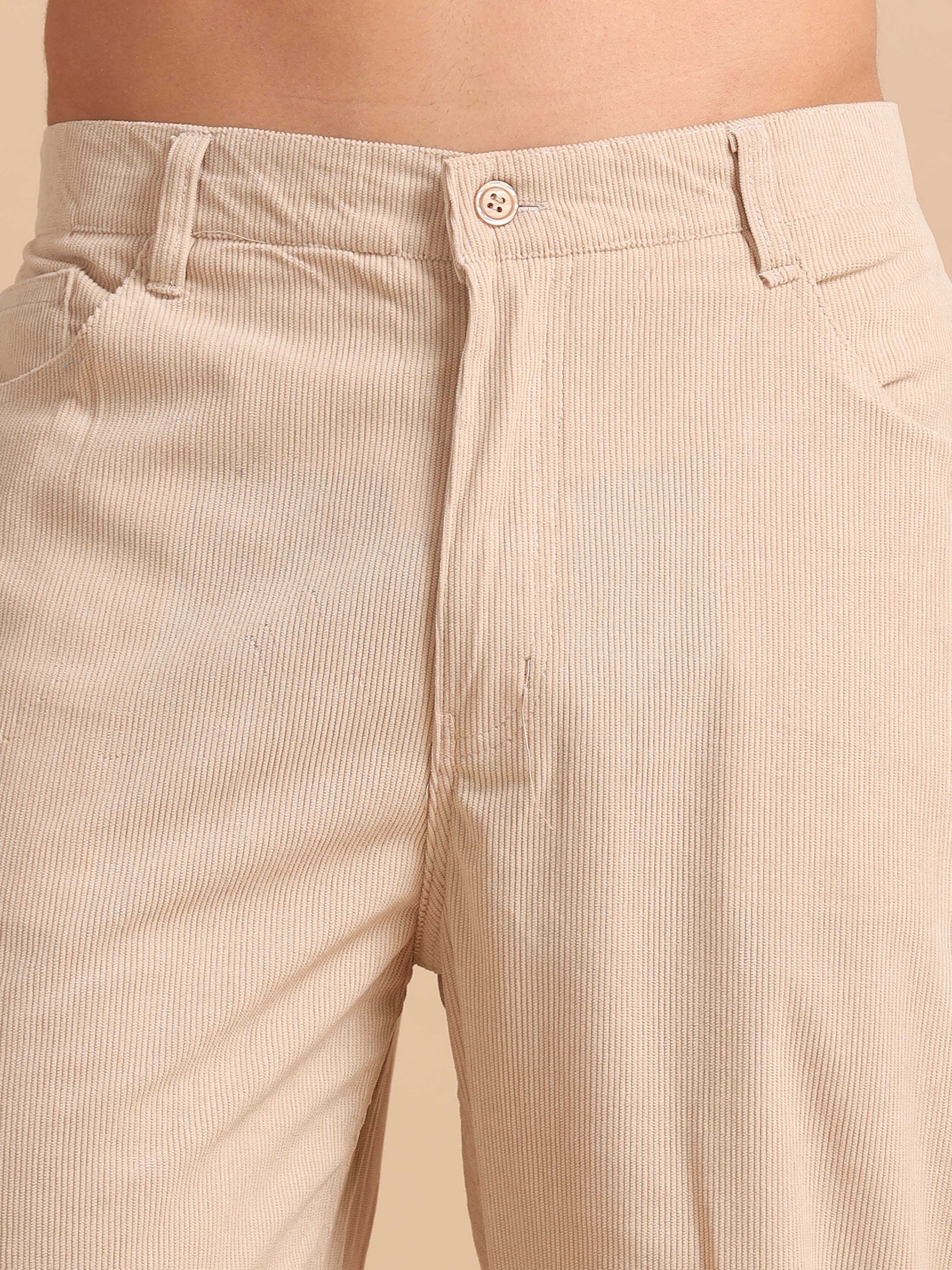 Cream Corduroy Trousers for Men