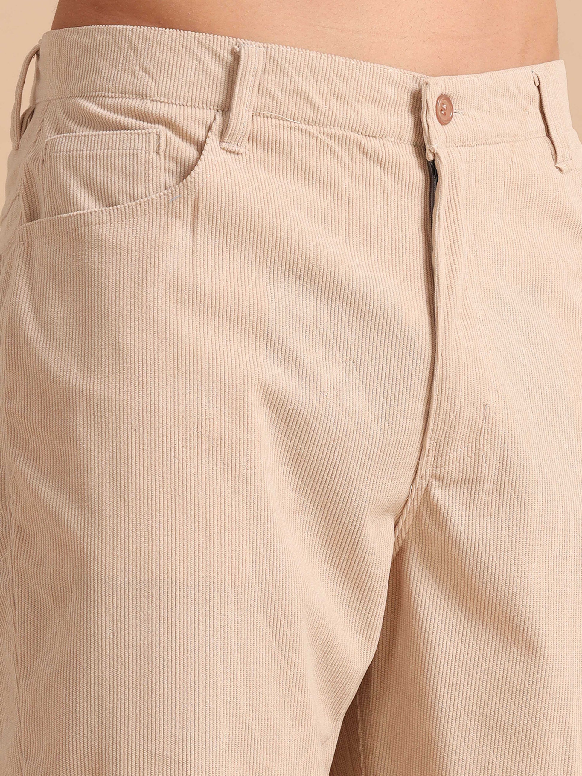 Cream Corduroy Trousers for Men