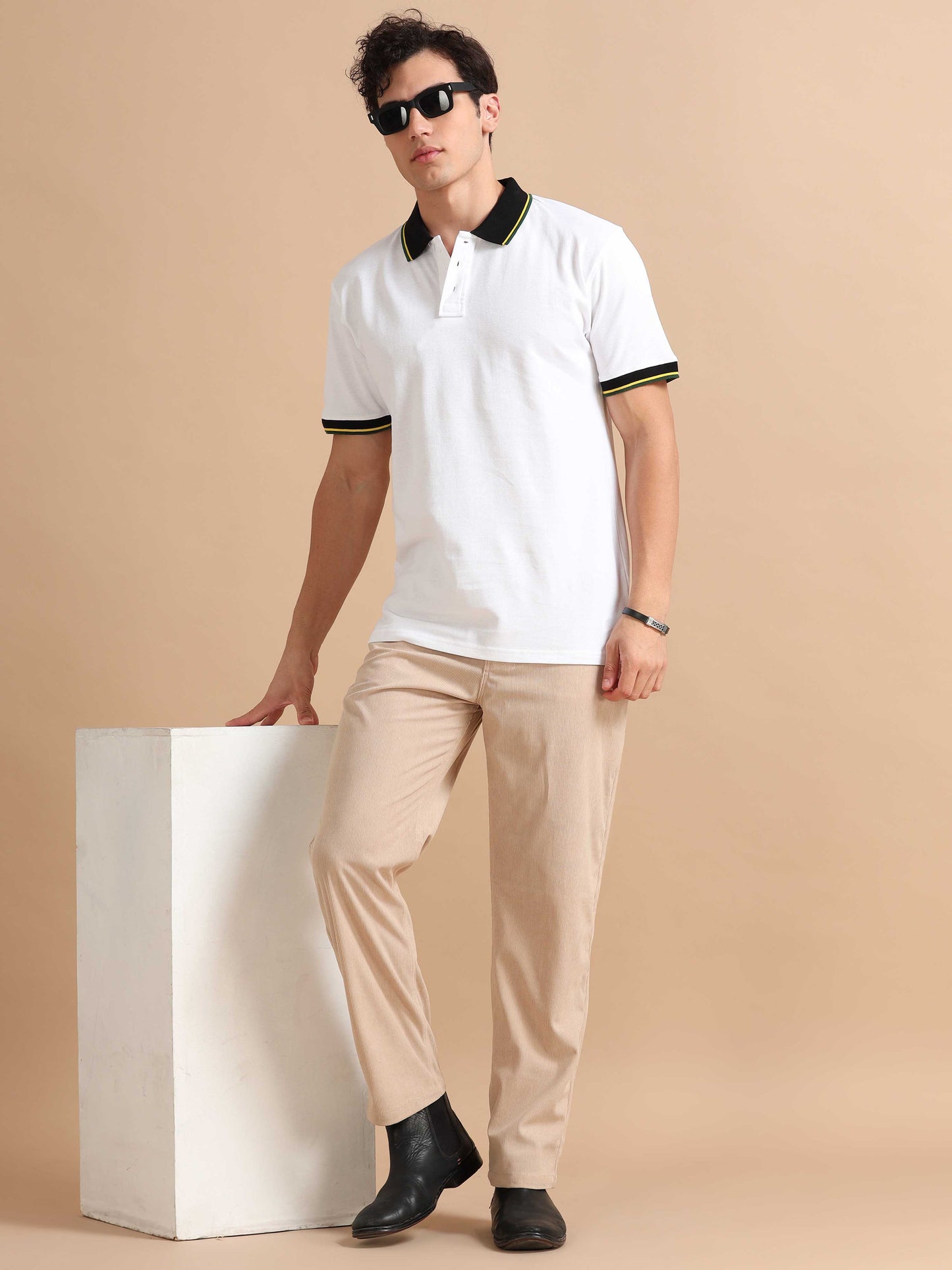 Cream Corduroy Trousers for Men