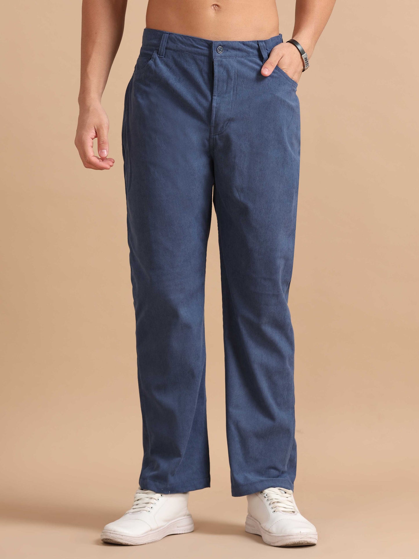 Shop Men's Blue Corduroy Trousers Online at Discounted Price