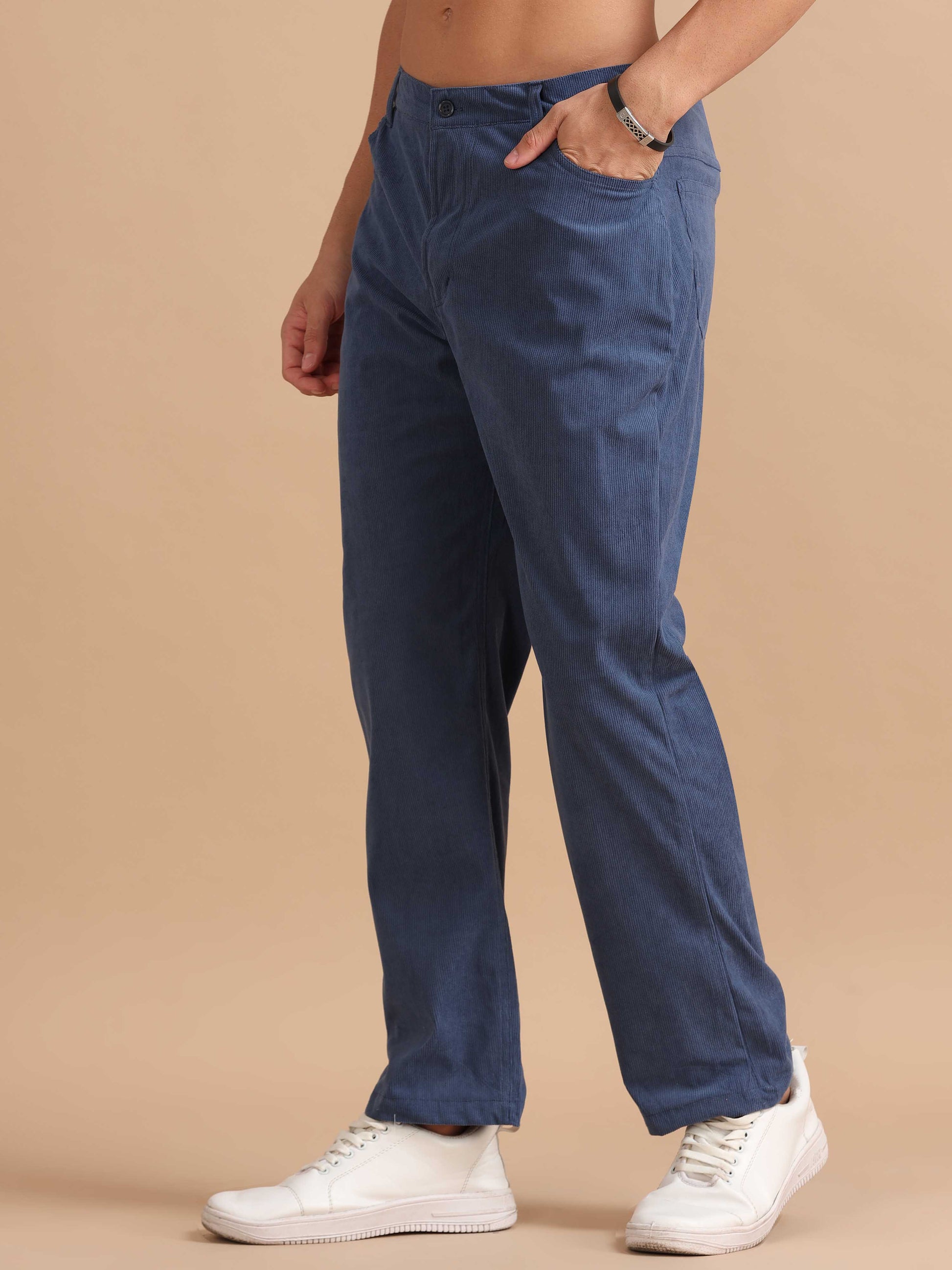 Dark Teal Men's Blue Corduroy Trousers