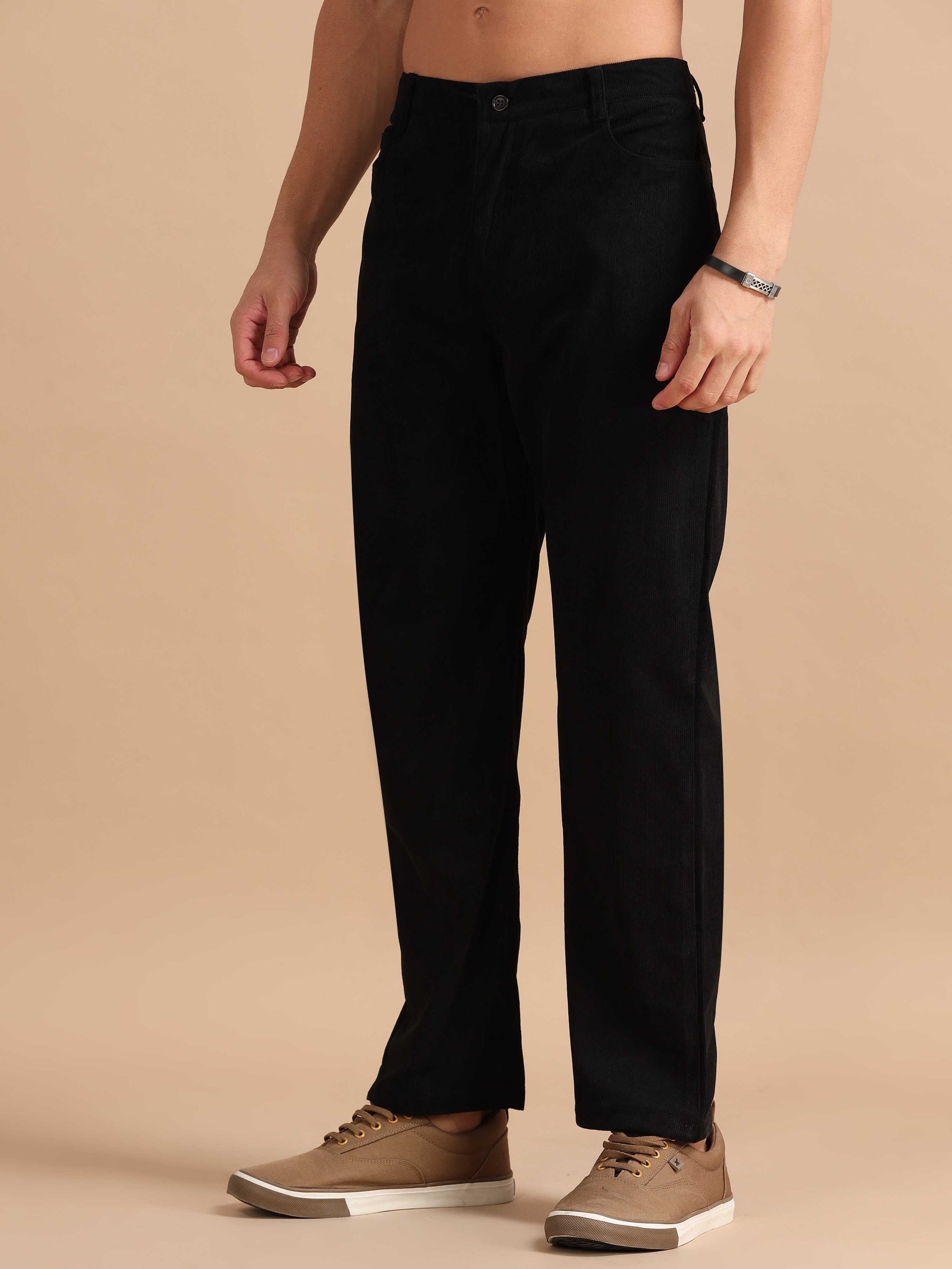 Black Corduroy Trousers for Men